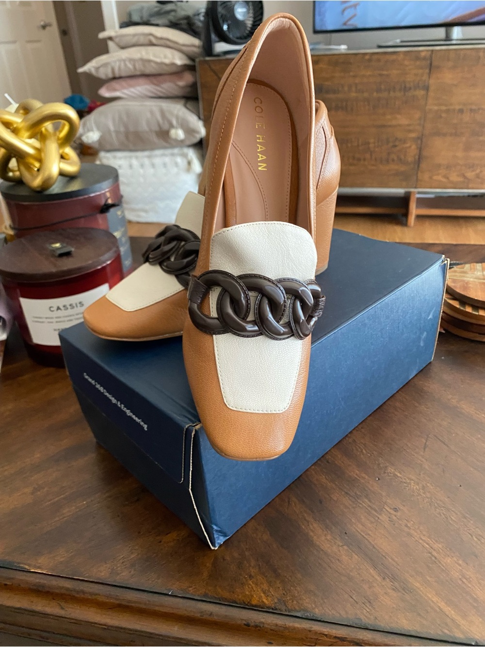 Cole Haan Tan & Cream Chain-Link Loafers